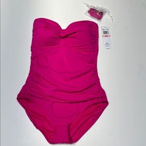 Anne Cole Hot Pink Strapless One-Piece Swimsuit. SIZE 8